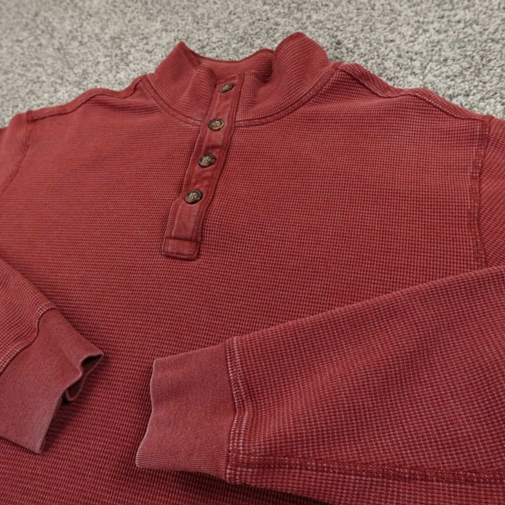 Duluth Sweater Mens L Red Waffle Knit Henley Burly Themal Long Sleeve Work Shirt